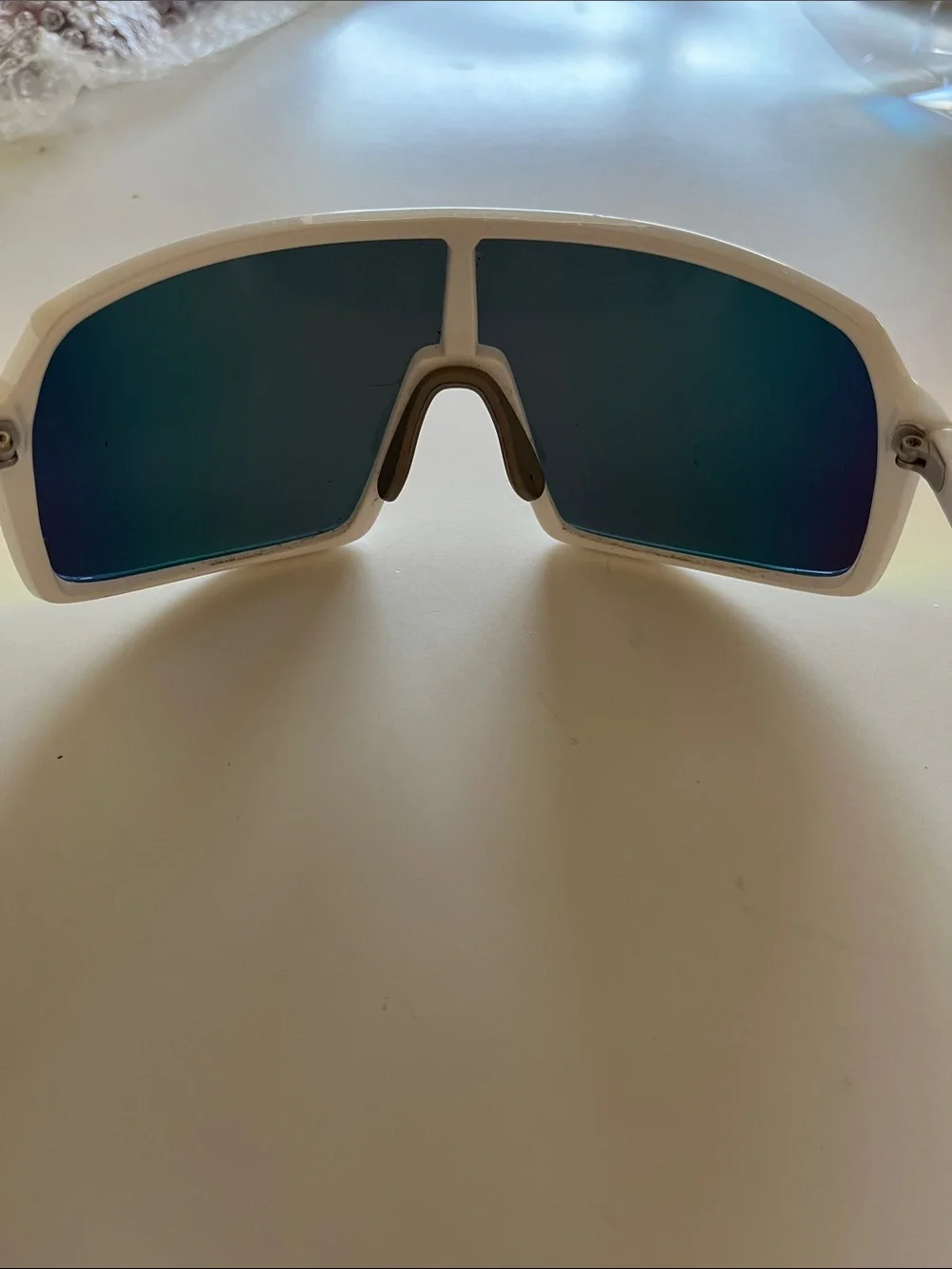 Body Glove White Frame Shield Sunglasses with Red-Orange Mirrored Lens